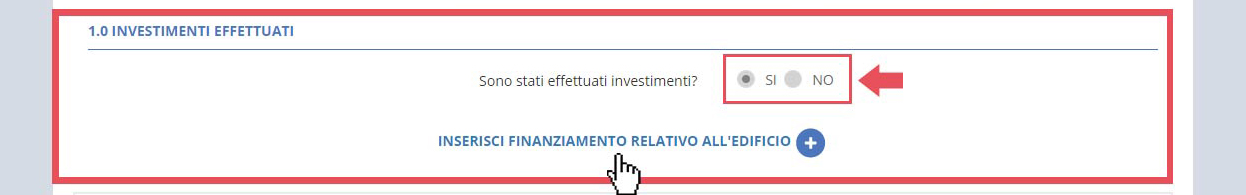 immagine pagina Sezione H1 investimenti effettuati, risposta affermativa