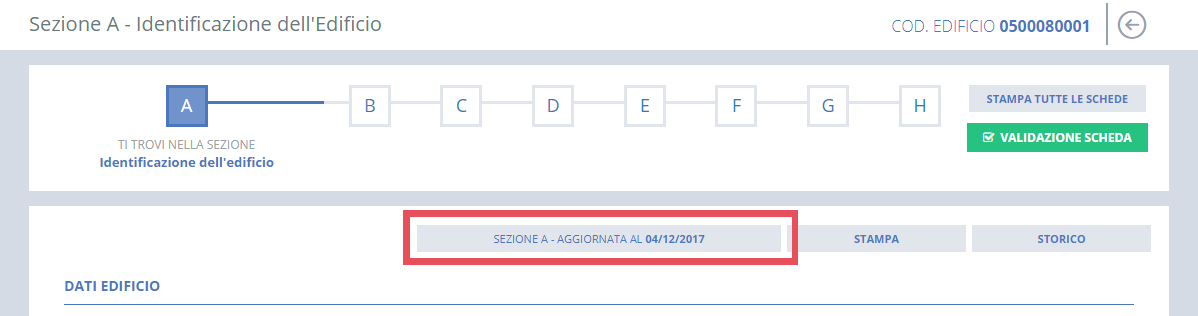 immagine pagina sezione A, indicazione ultimo aggiornamento