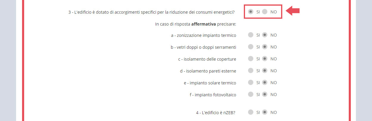 immagine pagina sezione D4 requisiti particolari, risposte affermative